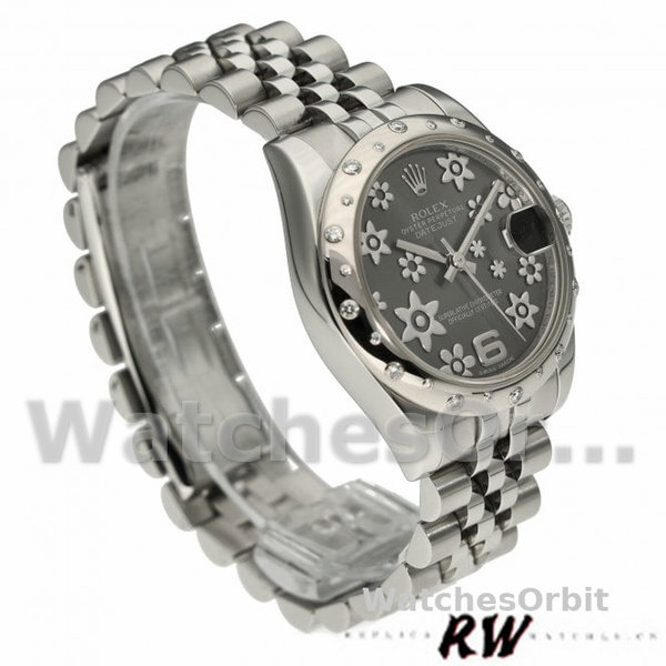 Replica Rolex Datejust 31mm voor dames-178344-Rhodium Grijs Wijzerplaat met Bloemmotief