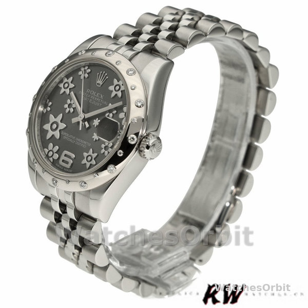 Replica Rolex Datejust 31mm voor dames-178344-Rhodium Grijs Wijzerplaat met Bloemmotief