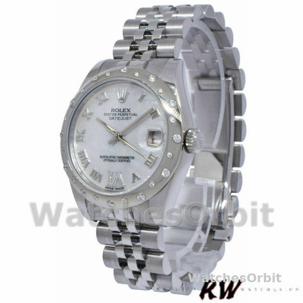 Replica Rolex Datejust 31mm voor dames-178344-Witte parelmoer met diamant wijzerplaat MOP