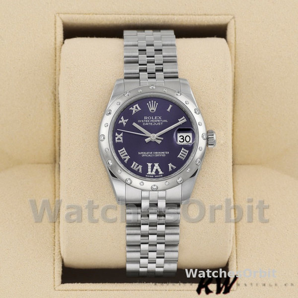 Replica Rolex Datejust 31mm voor dames-178344-Paarse wijzerplaat-VI Diamanten Paars