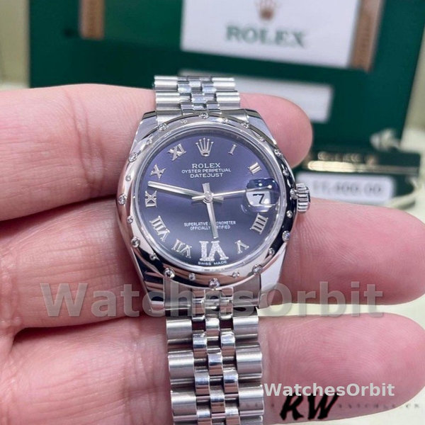 Replica Rolex Datejust 31mm voor dames-178344-Blauwe wijzerplaat Diamanten-Roestvrij Staal Blauw