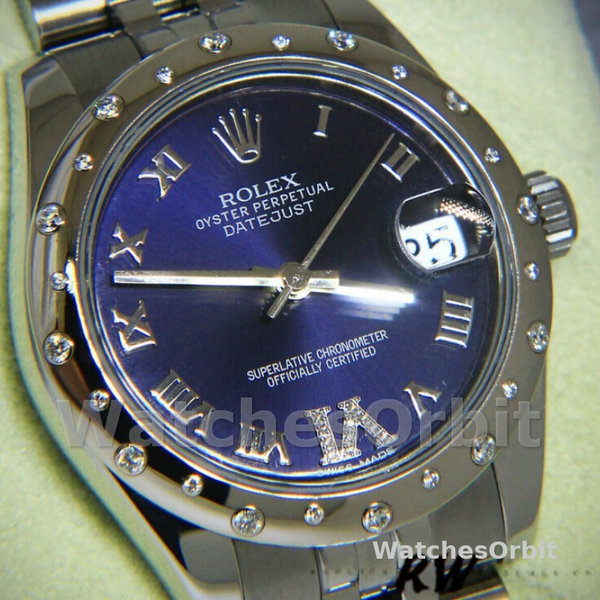 Replica Rolex Datejust 31mm voor dames-178344-Blauwe wijzerplaat Diamanten-Roestvrij Staal Blauw