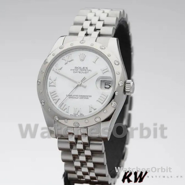 Replica Rolex Datejust 31mm voor dames-178344-Witte Romeinse cijfers Wijzerplaat-Roestvrij Staal Wit