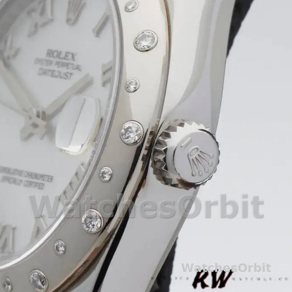 Replica Rolex Datejust 31mm voor dames-178344-Witte Romeinse cijfers Wijzerplaat-Roestvrij Staal Wit
