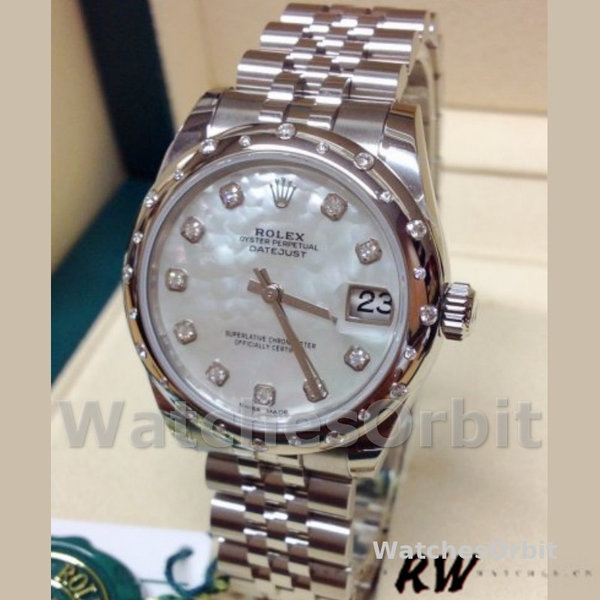 Replica Rolex Datejust 31mm voor dames-178344-Witte parelmoer met diamant wijzerplaat MOP