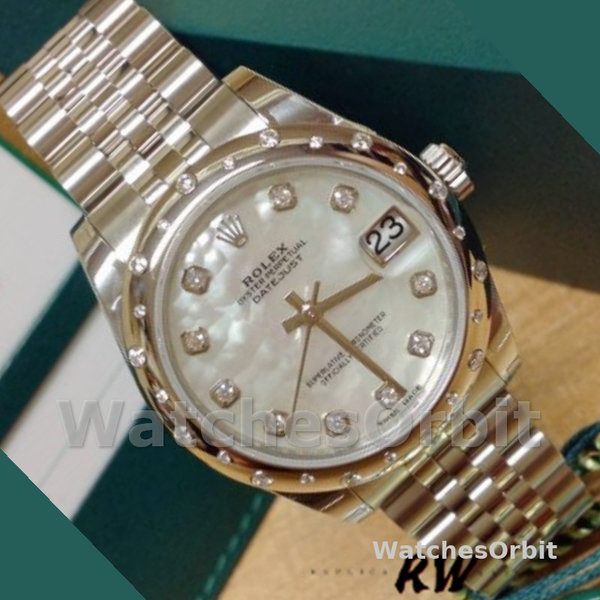 Replica Rolex Datejust 31mm voor dames-178344-Witte parelmoer met diamant wijzerplaat MOP