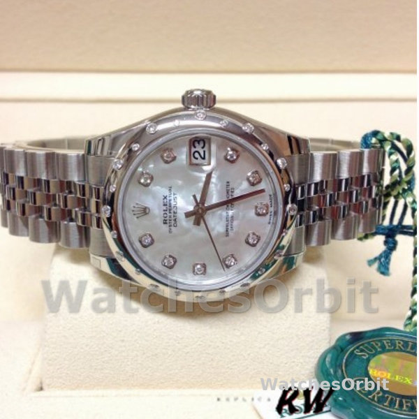 Replica Rolex Datejust 31mm voor dames-178344-Witte parelmoer met diamant wijzerplaat MOP