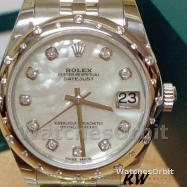 Replica Rolex Datejust 31mm voor dames-178344-Witte parelmoer met diamant wijzerplaat MOP