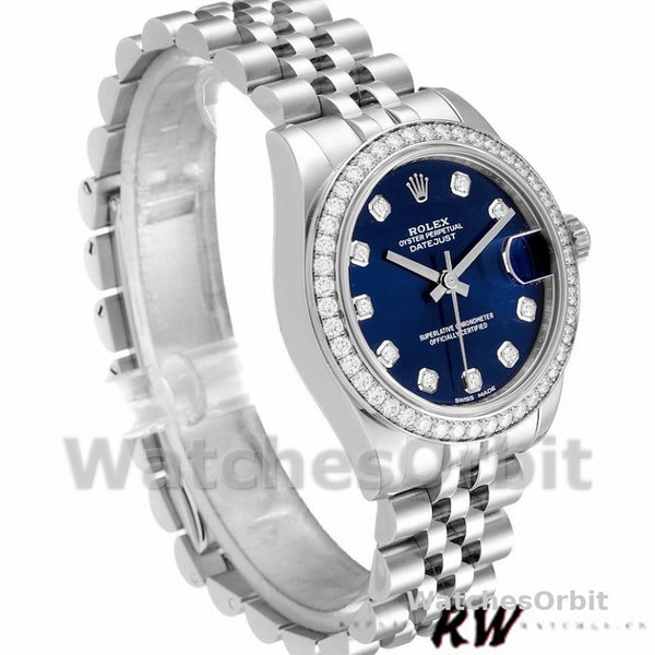 Replica Rolex Datejust 31mm voor dames-178384-Blauwe wijzerplaat-diamanten ring blauw