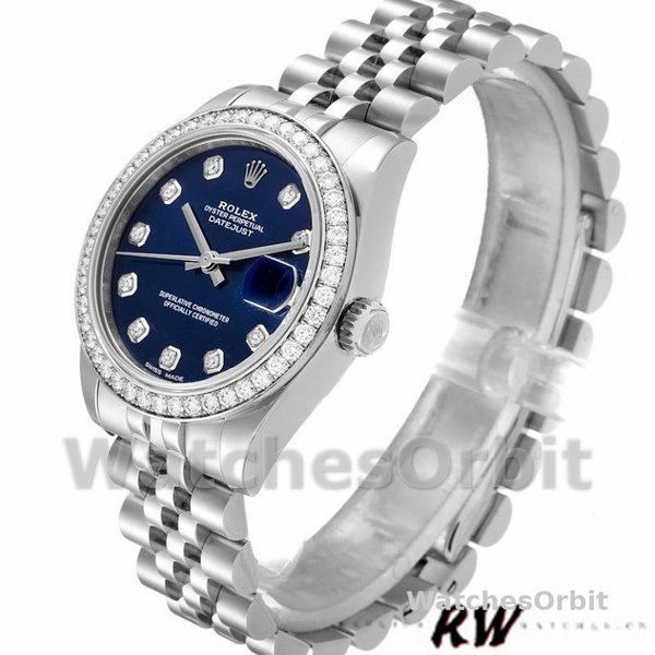Replica Rolex Datejust 31mm voor dames-178384-Blauwe wijzerplaat-diamanten ring blauw