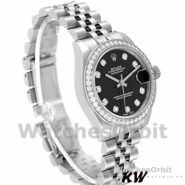 Replique Rolex Datejust 31mm Femmes-178384-Cadran diamant noir-lunette diamant noir<br />
