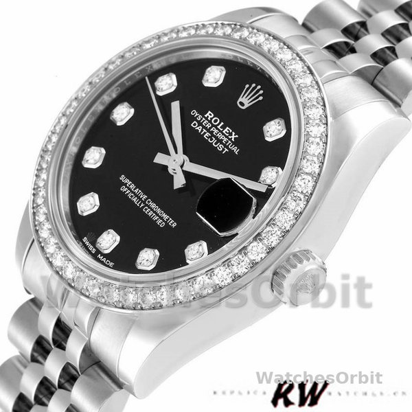 Replica Rolex Datejust 31mm voor dames-178384-zwarte diamanten wijzerplaat-diamanten ring zwart<br />