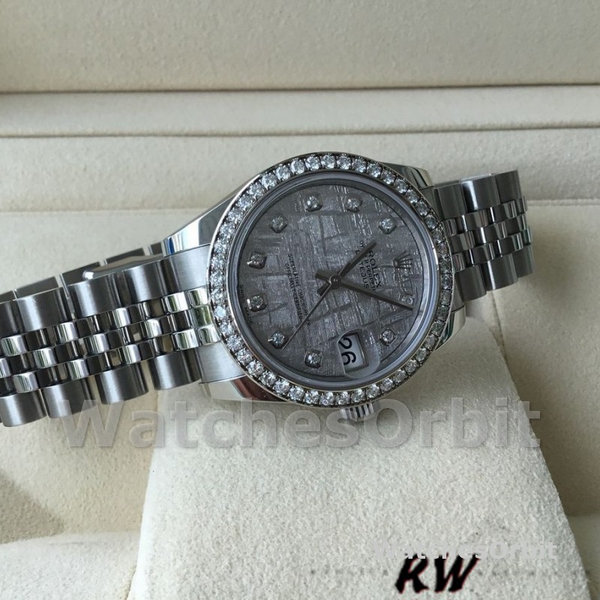 Replique Rolex Datejust-178384, 31mm, cadran gris météorite, lunette diamant, Lady Meteorite Grey pour femme