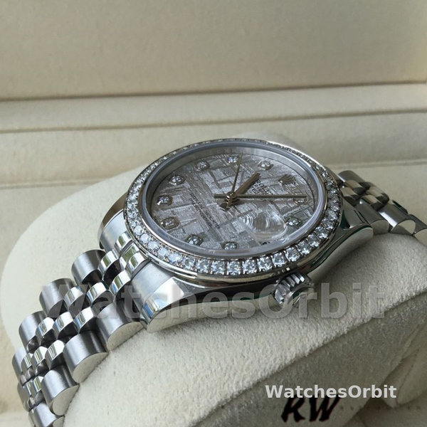 Replique Rolex Datejust-178384, 31mm, cadran gris météorite, lunette diamant, Lady Meteorite Grey pour femme