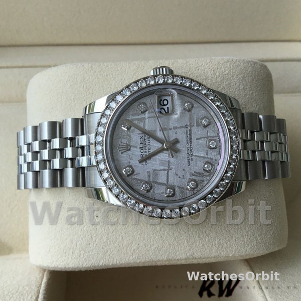 Replique Rolex Datejust-178384, 31mm, cadran gris météorite, lunette diamant, Lady Meteorite Grey pour femme