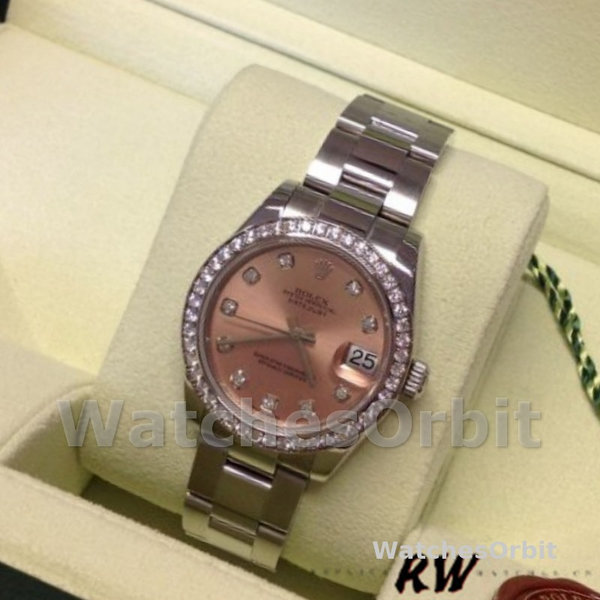 Replica Dames Rolex Datejust-178384, 31mm, Roze Diamanten Wijzerplaat, Diamanten Bezel, Dame Roze