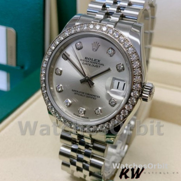 Women's Rolex Datejust-178384, 31mm, Silver Diamonds Dial, Diamond Bezel, Lady Silver