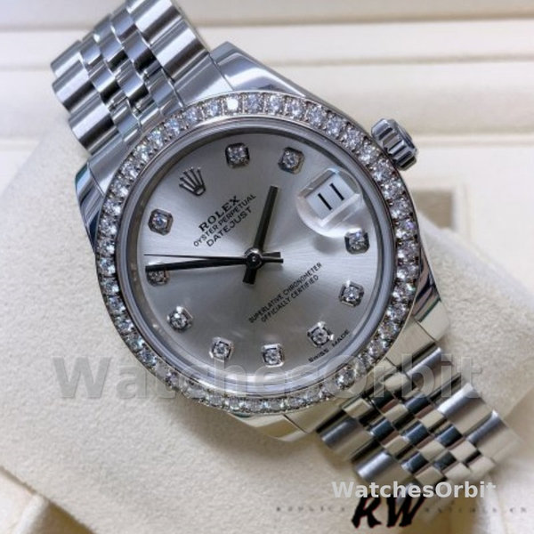 Womens Rolex Datejust-178384, 31mm, Silver Diamonds Dial, Diamond Bezel, Lady Silver Replica Image
