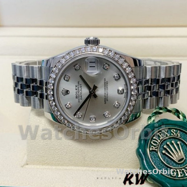 Womens Rolex Datejust-178384, 31mm, Silver Diamonds Dial, Diamond Bezel, Lady Silver Replica Image