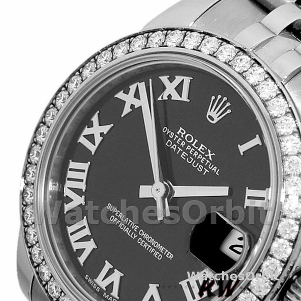 Womens Rolex Datejust 31mm Womens-178384-Black Roman Dial-Stainless Steel Black Replica Image