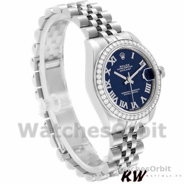 Replique Rolex Datejust 31mm Femmes-178384-Cadran romain bleu-acier inoxydable Bleu