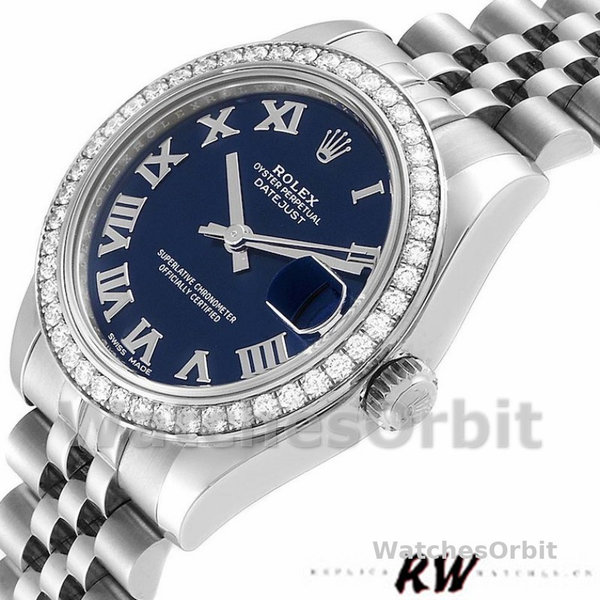 Womens Rolex Datejust 31mm Womens-178384-Blue Roman Dial-Stainless Steel Blue Replica Image