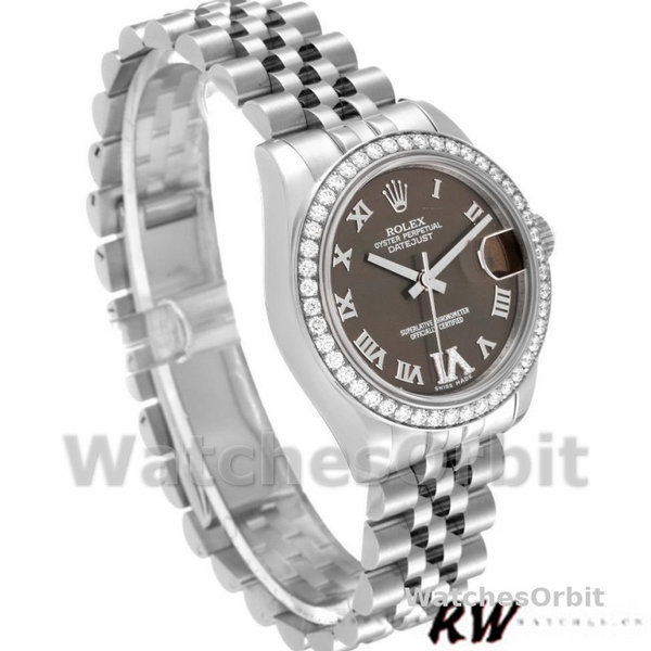 Replique Rolex Datejust 31mm Femmes-178384-Cadran brun avec diamants-Acier inoxydable Marron<br />
