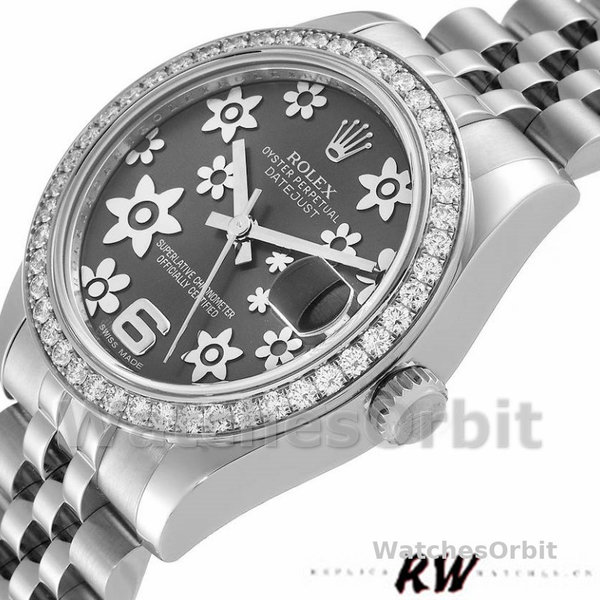 Replica Rolex Datejust 31mm voor dames-178384-Bloemen Diamond Dial-Stainless Steel<br />