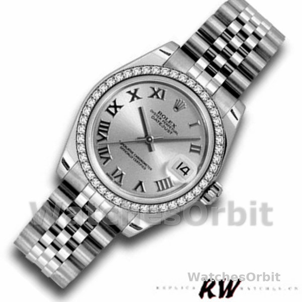 Replique Rolex Datejust 31mm Femmes-178384-Argenté Cadran Romain-Acier Inoxydable Argenté<br />