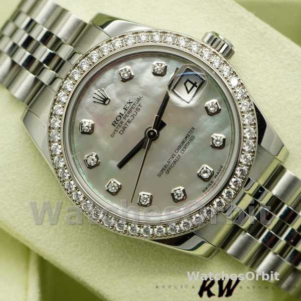 Replica Rolex Datejust 31mm Dames-178384-Witte Parelmoer-Ruiten Wijzerplaat MOP