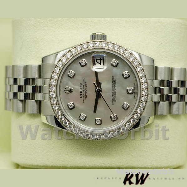 Replica Rolex Datejust 31mm Dames-178384-Witte Parelmoer-Ruiten Wijzerplaat MOP