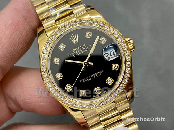 Replica Rolex Datejust 26mm Dames-179138-Zwarte Diamanten Wijzerplaat Zwart