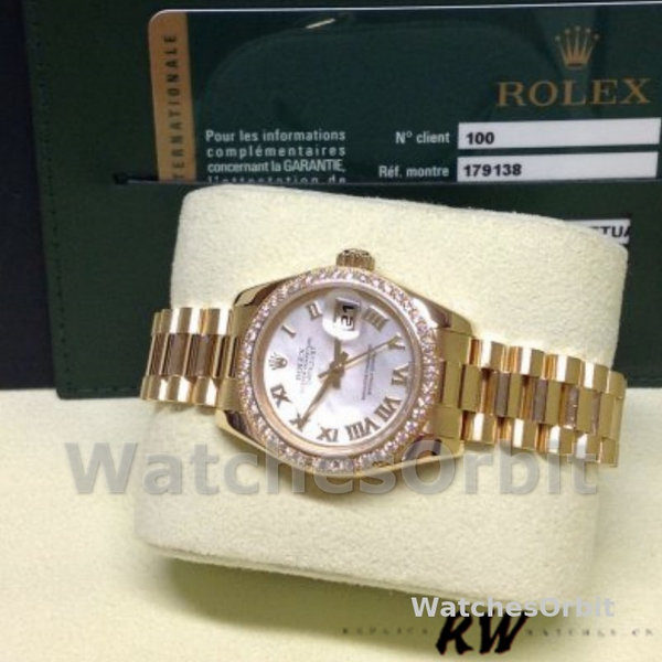 Replica Dames Rolex Datejust-179138, 26mm, Witte Parelmoer Romeinse Cijfer Wijzerplaat, Lady MOP