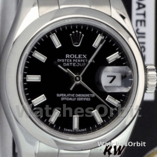 Replica Rolex Datejust 26mm Dames-179160-Zwarte Index Dial-Domed Bezel Zwart