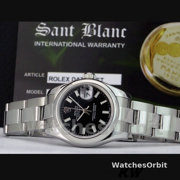Replica Rolex Datejust 26mm Dames-179160-Zwarte Index Dial-Domed Bezel Zwart