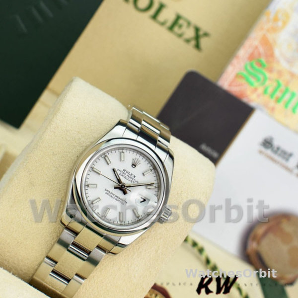 Replica Rolex Datejust 26mm voor dames-179160-Witte index wijzerplaat-Domed Bezel Wit