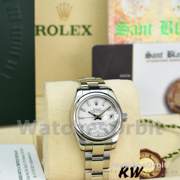 Replica Rolex Datejust 26mm voor dames-179160-Witte index wijzerplaat-Domed Bezel Wit
