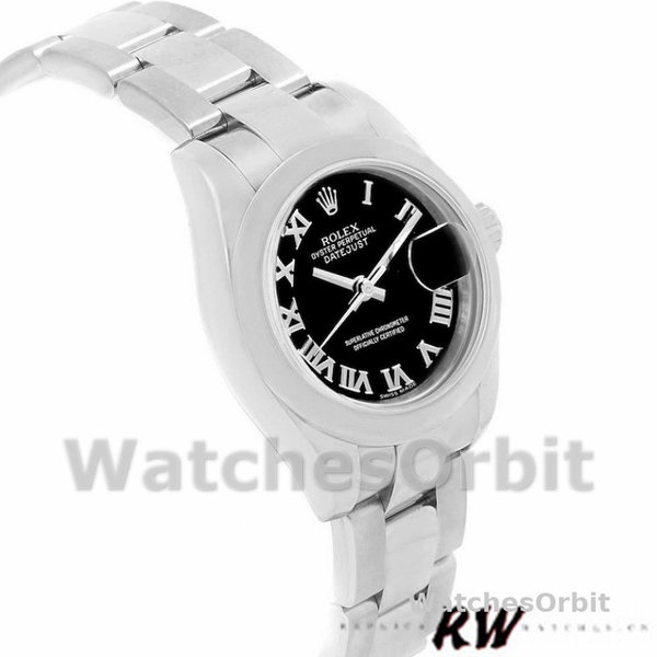 Replica Rolex Datejust 26mm voor dames-179160-zwarte Romeinse wijzerplaat-Oyster armband zwart