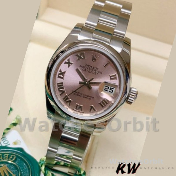Replica Rolex Datejust 26mm Dames-179160-Roze Romeinse Wijzerplaat-Oyster Armband Roze