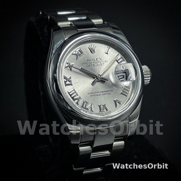 Women's Rolex Datejust 26mm Women's-179160-Silver Roman Dial-Oyster Bracelet Silver