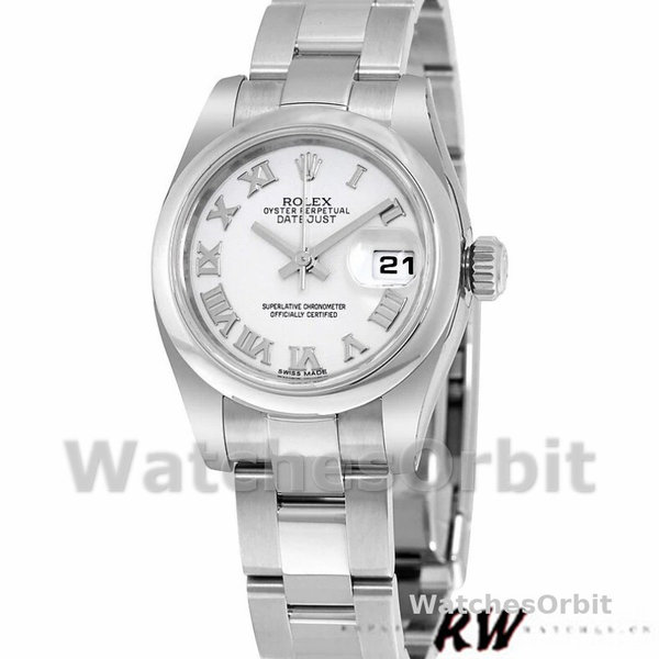 Replica Rolex Datejust 26mm Dames-179160-Witte Romeinse Wijzerplaat-Oyster Armband Wit