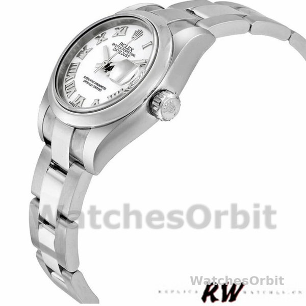 Replica Rolex Datejust 26mm Dames-179160-Witte Romeinse Wijzerplaat-Oyster Armband Wit