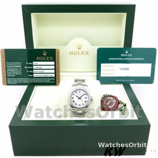 Replica Rolex Datejust 26mm Dames-179160-Witte Romeinse Wijzerplaat-Oyster Armband Wit