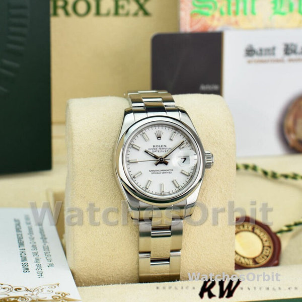 Replica Rolex Datejust 26mm voor dames-179160-Witte index wijzerplaat-Domed Bezel Wit