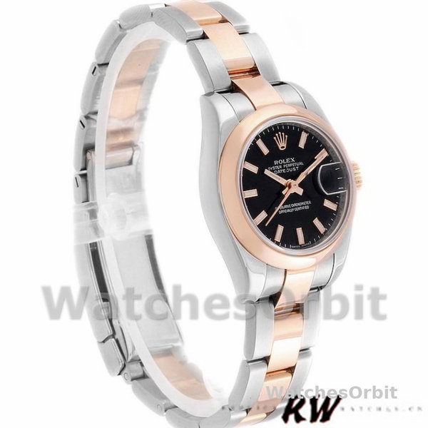Women's Rolex Datejust 26mm Women's-179161-Black Index Dial-Stainless Steel & Everose Gold Luxury