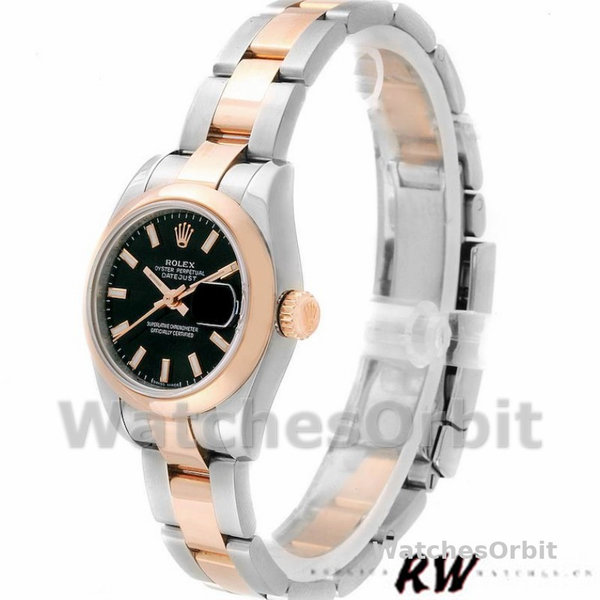 Womens Rolex Datejust 26mm Womens-179161-Black Index Dial-Stainless Steel & Everose Gold Luxury Replica Image