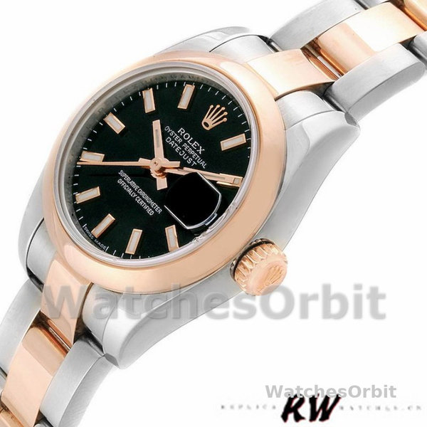 Womens Rolex Datejust 26mm Womens-179161-Black Index Dial-Stainless Steel & Everose Gold Luxury Replica Image