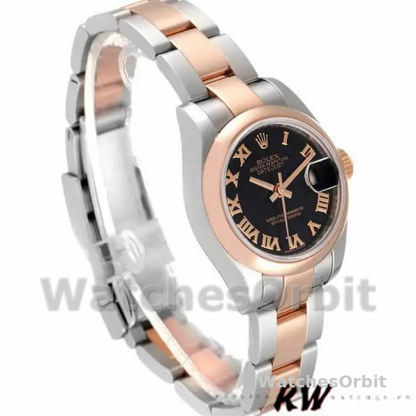 Replique Rolex Datejust 26mm Femme-179161-Cadran romain noir-acier inoxydable et or Everose noir