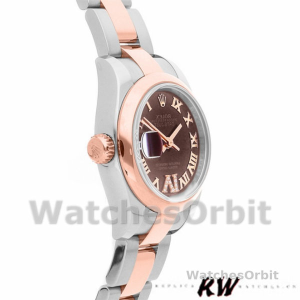 Replique Rolex Datejust 26mm Femme-179161-Cadran brun chocolat-acier inoxydable et or Everose brun chocolat