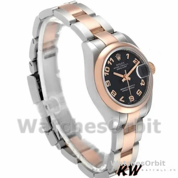 Replique Rolex Datejust 26mm Femme-179161-Cadran noir à cercle concentrique-acier inoxydable et or Everose Noir